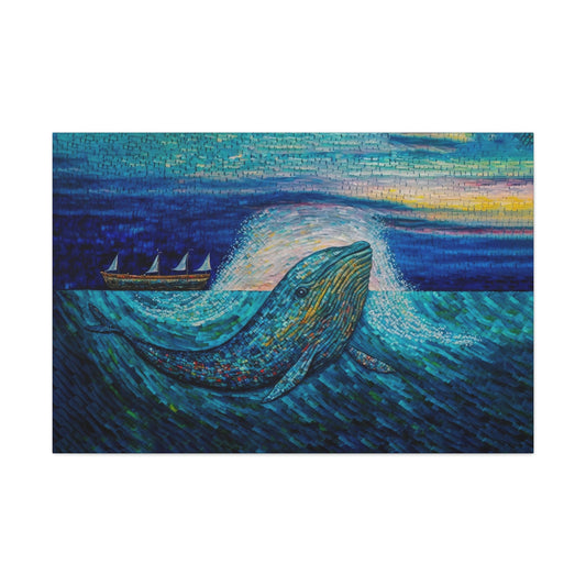Whale Expressionism Art Ready To Hang Large Print, Oil Painting, Landscape, Dark Gloomy, Dramatic, Hopeful