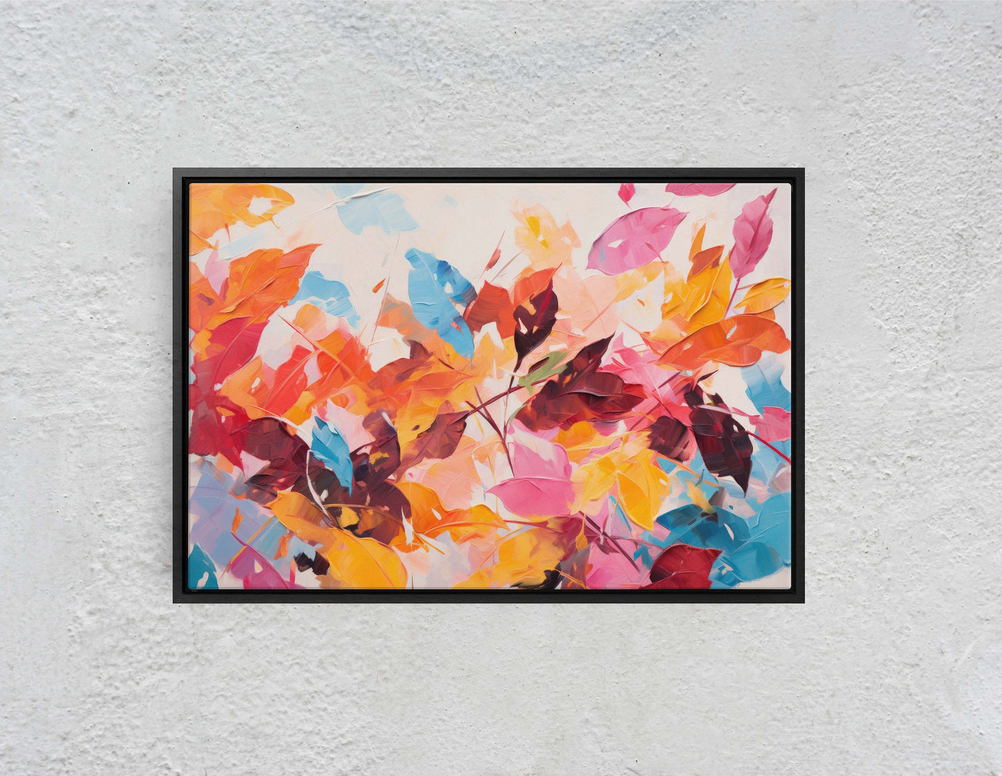 Abstract Leaf Print, Fall Leaves, Autumn,Red Orange Canvas, Fine Art, Modern Artwork, Contemporary Print, Framed Canvas