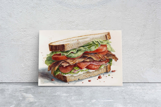 Watercolor BLT, Bacon Lettuce Tomato, Kitchen Decor, Dining Room Art, Food Decor ,Ready To Hang, Large Print, Watercolor Painting, Sandwich
