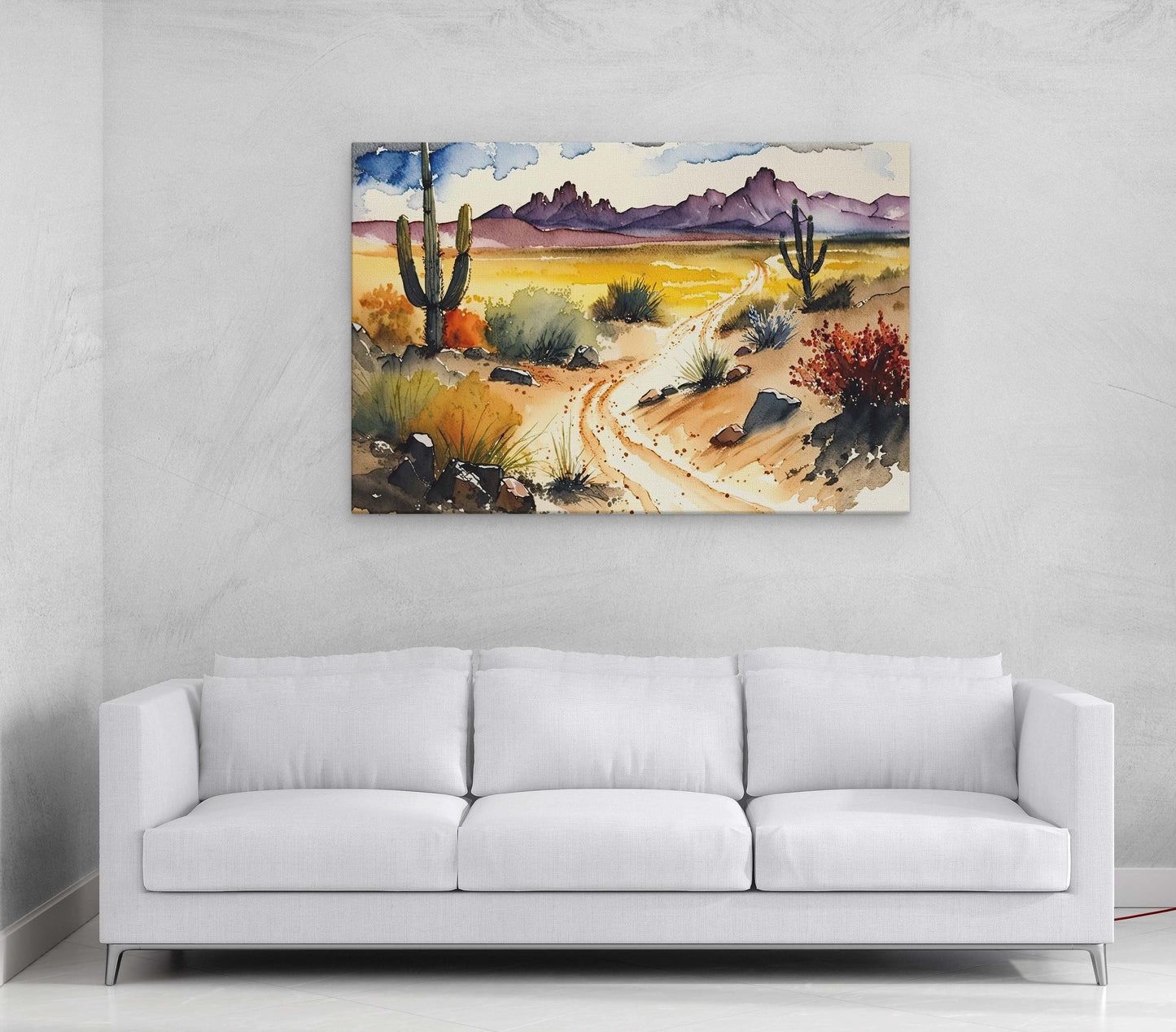 Watercolor Desert Canvas Art Ready To Hang Large Print, Landscape