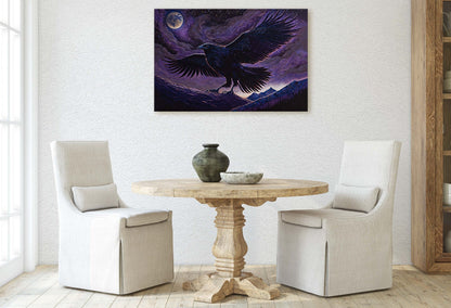 Raven Purple, Night Sky, Abstract Surreal, Ready to Hang, Large Print, Celestial Crow, Bird Painting, Bird Portrait, Moody, Inspiring, Dark