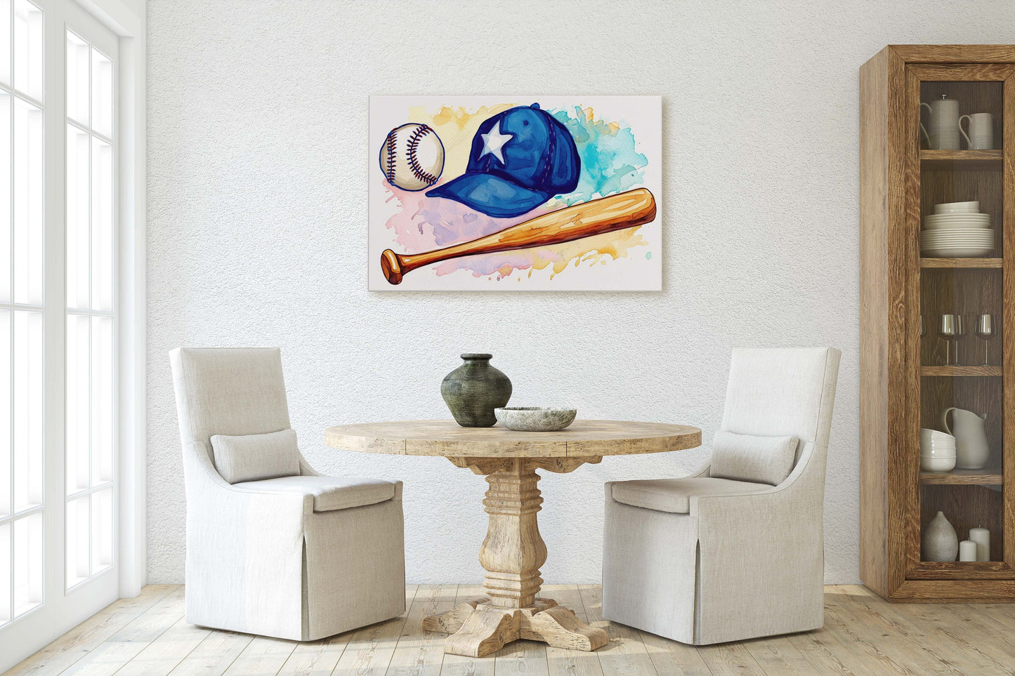 Watercolor Baseball, Baseball Painting, Baseball Bat, Original Art, Sport Lover, Kids Room, Boys Room