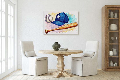 Watercolor Baseball, Baseball Painting, Baseball Bat, Original Art, Sport Lover, Kids Room, Boys Room