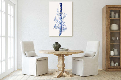 Blue Willow Katana, Samurai Sword, Vintage Art, chinoiserie Design