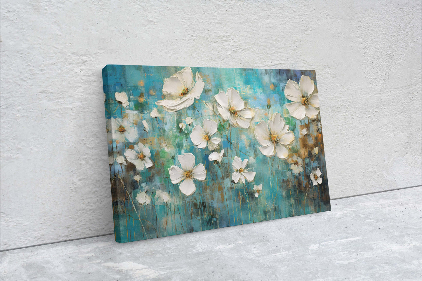 White Poppies on Canvas, Wildflower Print, Subtle Decor, Flower Art, Painting Print, Abstract Flowers, Impressionist Art, Large Print
