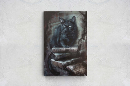 Arcania Black Cat, Dark Academia, Magic Library, Framed Canvas, Halloween Decor, Creepy Decor, Spooky Art