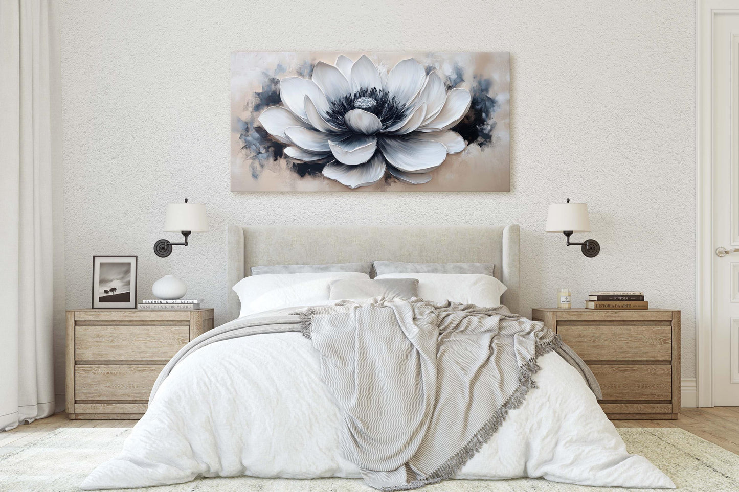 Black White Flower, Neutral Tones, Flower Painting