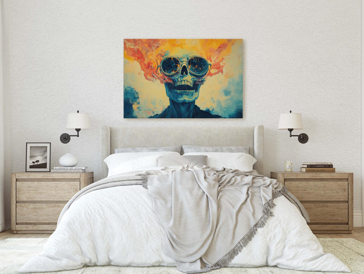Flaming Skull, Screaming Skeleton, Gothic Decor, Halloween Art, Pop Art, Creepy Decor, Scary Art