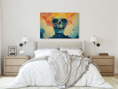 Flaming Skull, Screaming Skeleton, Gothic Decor, Halloween Art, Pop Art, Creepy Decor, Scary Art