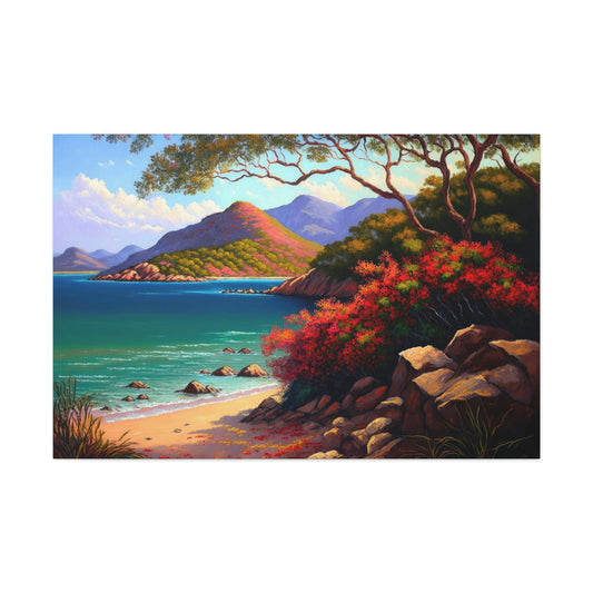 Taboga Island Canvas Art Ready To Hang Large Print, Oil Painting, Panama, Island of Flowers, Beach