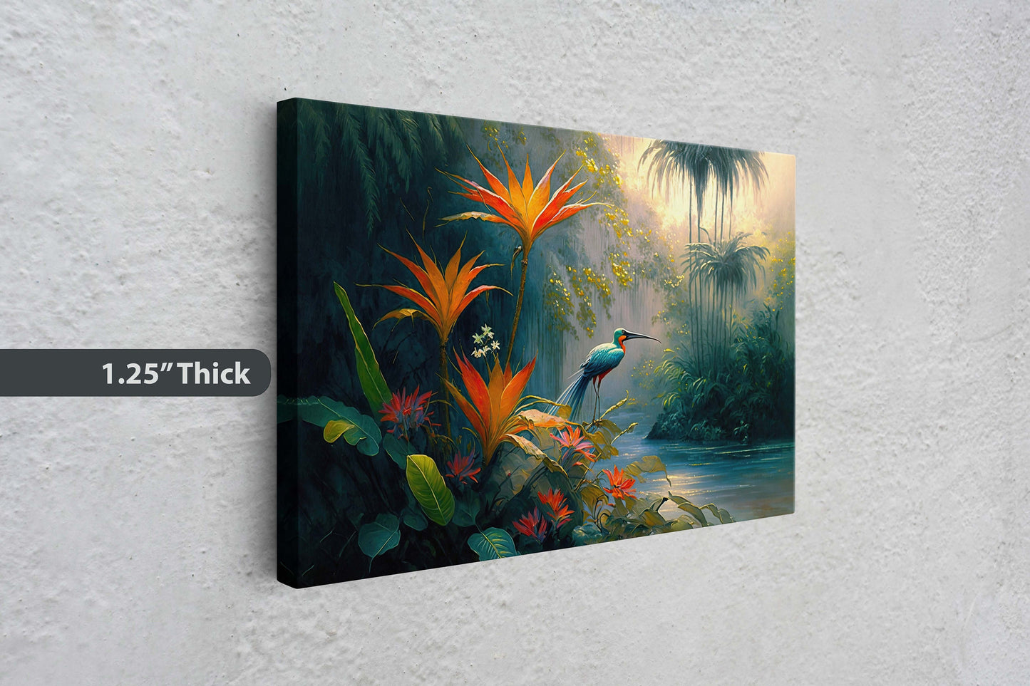 Jungle Flower Bird Canvas Art Ready To Hang Large Print, Oil Painting, Landscape