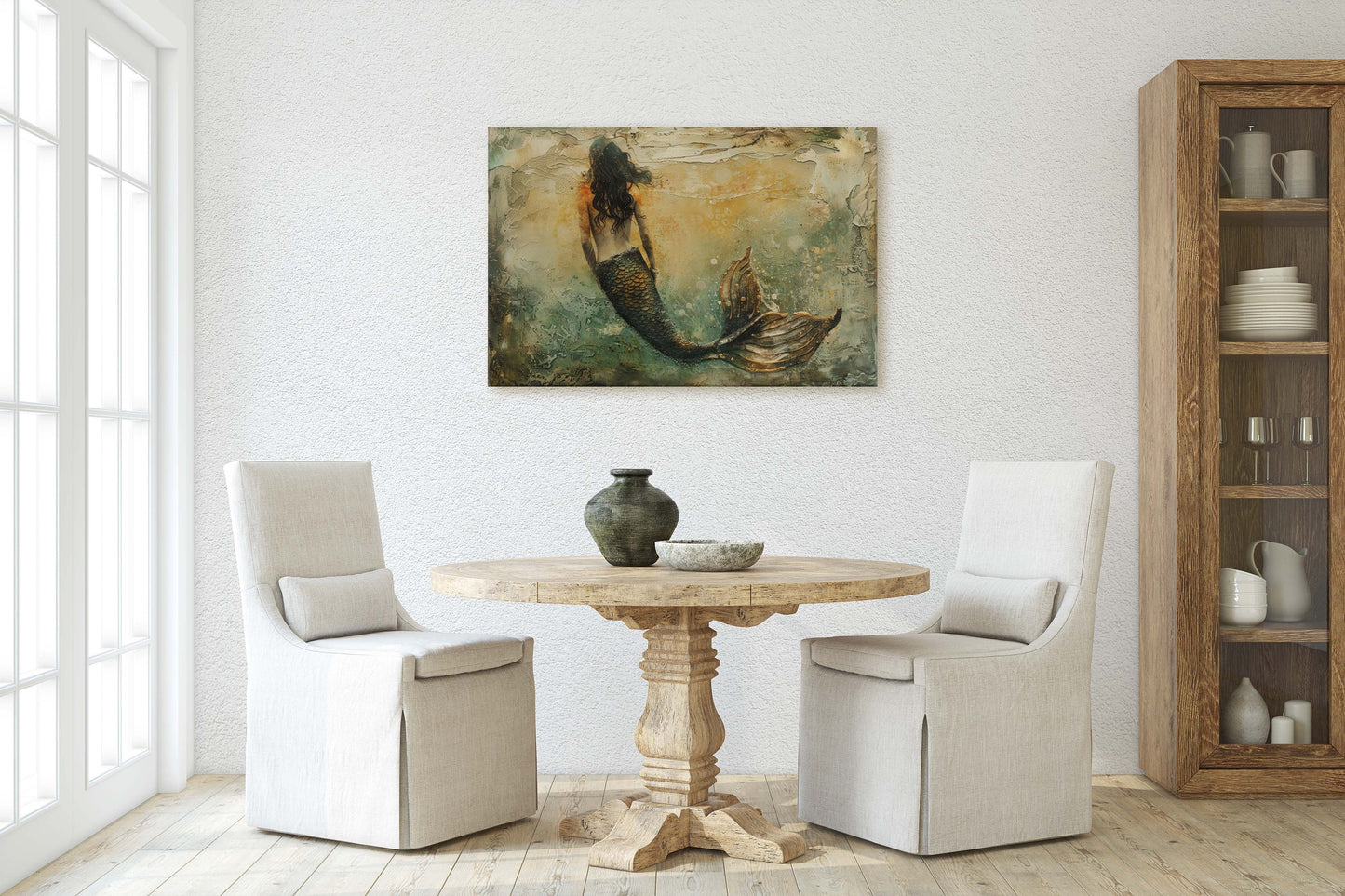 Mermaid Alone, Nautical Artwork, Ocean Decor, Mythical Creature, Fantasy Decor, Faux Metal, Framed Canvas, Extra Large Print