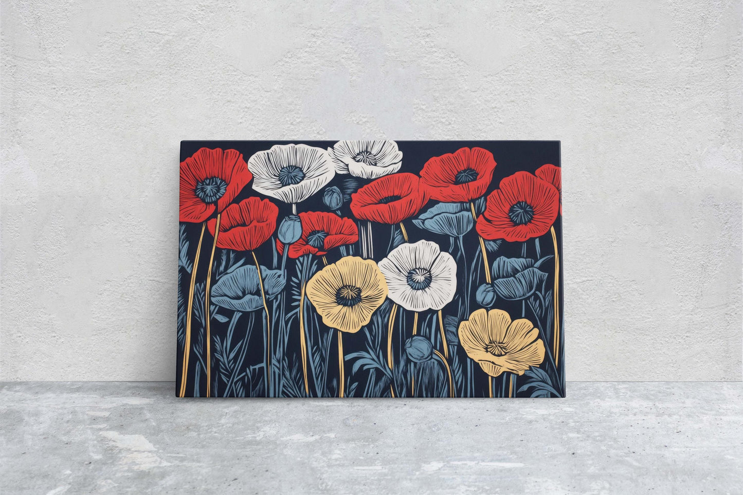 Tri-Color Poppies, Poppy Flower, Flower Painting, Dark Background