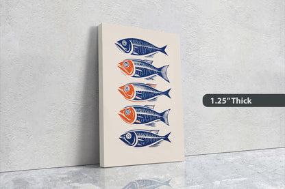Sardines on Canvas, Modern Scandinavian, Danish Style, Fish Wall Art, Abstract, Framed Canvas, Kitchen Decor, Dining Room, Pop Art