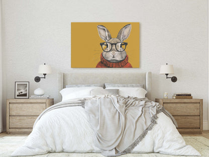 Hipster Rabbit, Pop Art, Street Art, Graffiti Painting, Animal Sunglasses, Orange Blue, Fun Quirky, Large Art Print, Kids Room, Bunny Art