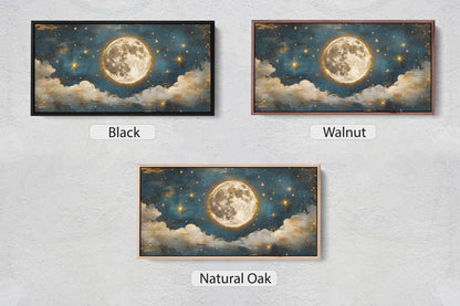 Cloudy Moon Sky, Moon Painting, Moon and Stars, Full Moon
