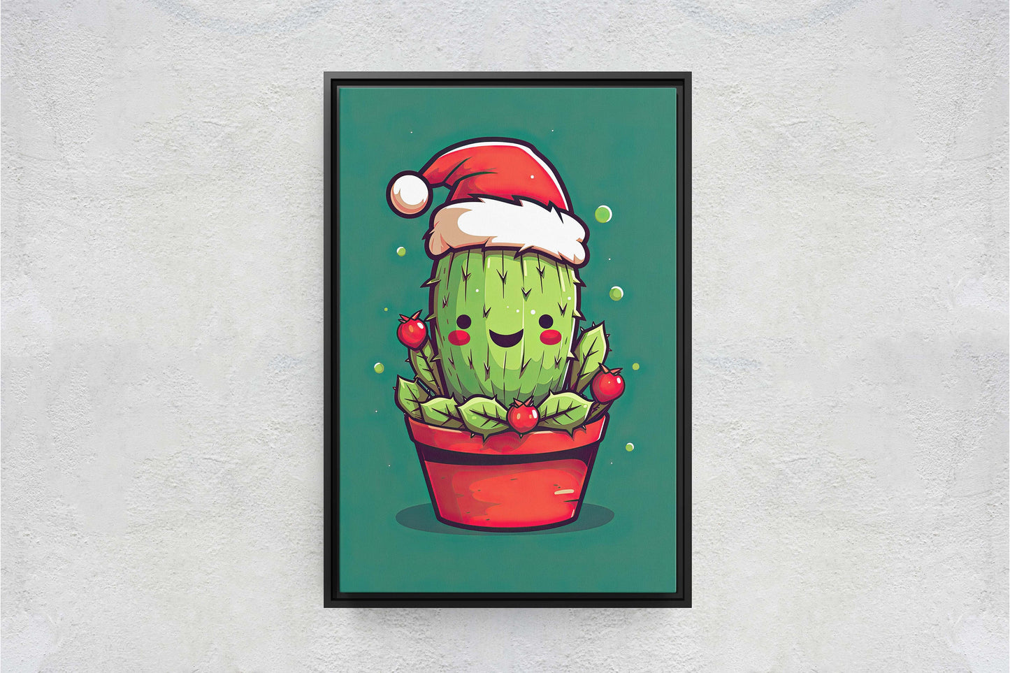 Christmas Cactus, Cute Cactus, Cute Christmas Decor, Illustration, Southwester, Chibi Style, Cartoon Cactus