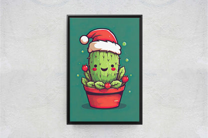 Christmas Cactus, Cute Cactus, Cute Christmas Decor, Illustration, Southwester, Chibi Style, Cartoon Cactus