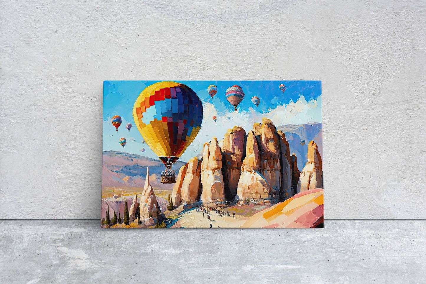 Cappadocia Turkey, Hot Air Balloons,Canvas Art Large Print,Painting, Landscape, Rock Spire, Cliff Art, Bright, Vivid, Colorful