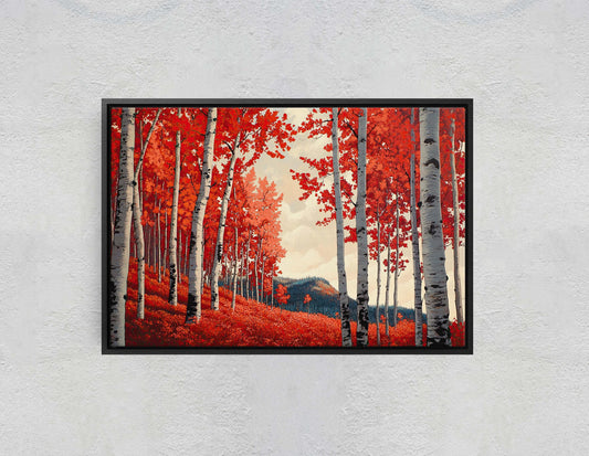 Red Aspen Trees, Fall Aspen Art, Autumn Tree Painting