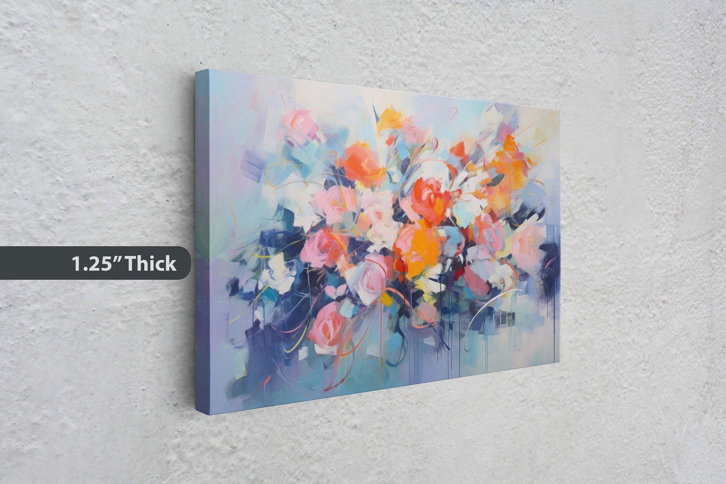 Abstract Floral Print, Flowers in Rain, Blue Canvas, Fine Art, Modern Artwork, Contemporary Print, Framed Canvas