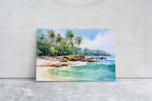 Beach Waves on Canvas, High Tide, Blue water, Green water, Palm Trees, Tropical Paradise, Ocean Vacation, Framed Canvas
