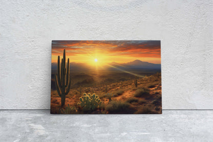 Desert Sunrise on Canvas, Subdued Desert, Landscape Realistic, Realism Painting, Dramatic Sand, Cactus Sunrise, Evening Art, Nature Painting