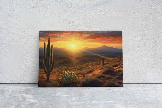 Desert Sunrise on Canvas, Subdued Desert, Landscape Realistic, Realism Painting, Dramatic Sand, Cactus Sunrise, Evening Art, Nature Painting
