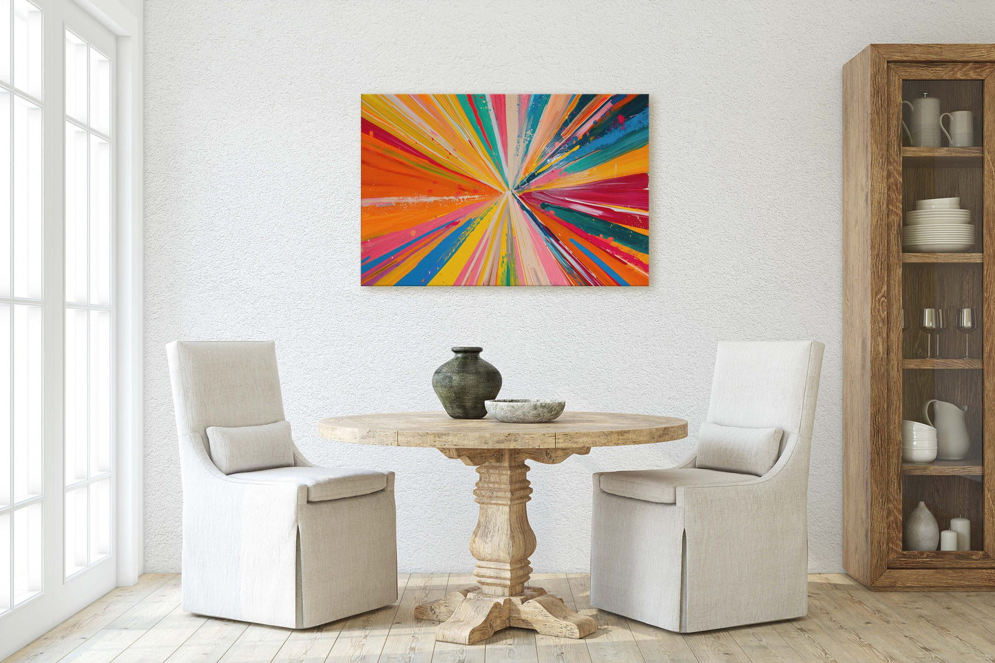 Abstract Color, Color Theory, Starburst, Sunburst, Modern Art, Contemporary, Framed Canvas, Statement Piece, Large Art Print, Rainbow Vivid