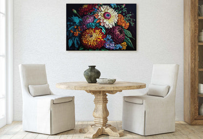 Colorful Flowers Canvas Art Ready To Hang Large Print, Oil Painting, Floral Bouquet