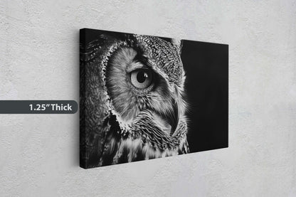 Black and White Owl, Owl Picture, Cabin Decor, Mountain Home Art, Framed Canvas, Owl Painting, Neutral Color, Bird Photo, Owl Photography