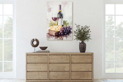 Wine and Cheese, Food Print, Kitchen Decor, Dining Room Art