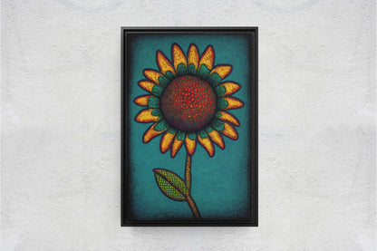 Sunflower, Abstract, Pointillism, Flower Decor, Large Canvas Print, Ready To hang, Farmhouse, Farm, Vertical Print, Modern Art, Contemporary