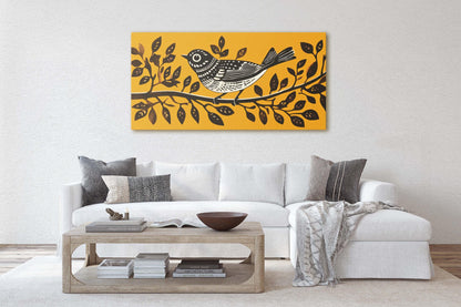 Linocut Bird Art, Scandinavian Art, Contemporary Decor