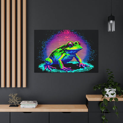 Frog Pixel Canvas Art Ready To Hang Large Print, Vaporwave, synthwave, Gamer, Man Cave