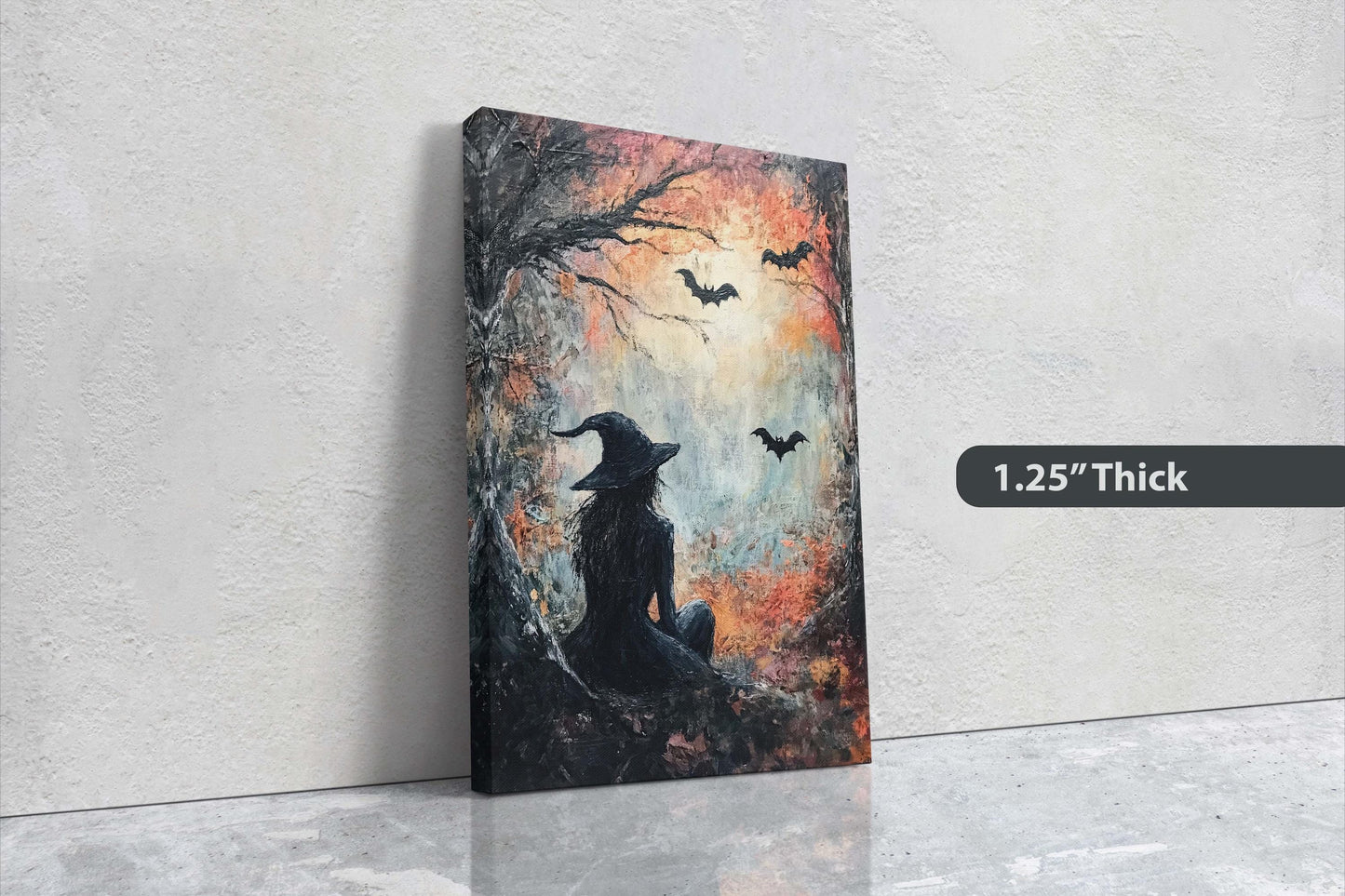 Witch Full Moon, Black Cat Wildflowers, Halloween Decor, Gothic Decor, Whimsical Halloween, Whimsy Night Stars, Bats Flying