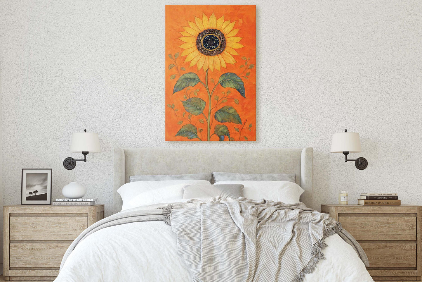 Orange Sunflower Painting, Contemporary Art, Living Room