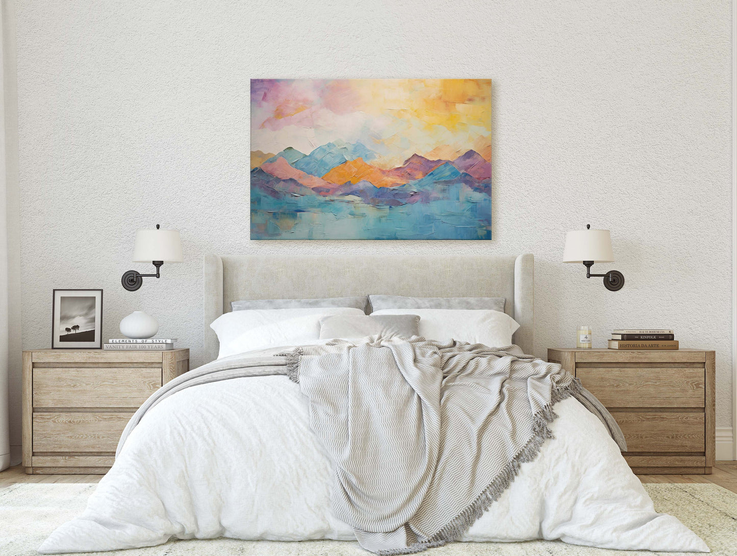 Abstract Mountains, Impressionist Art, Mountain Landscape, Scenic Decor, Painting Print, Framed Canvas, Large Art Print