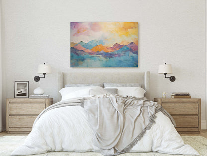 Abstract Mountains, Impressionist Art, Mountain Landscape, Scenic Decor, Painting Print, Framed Canvas, Large Art Print