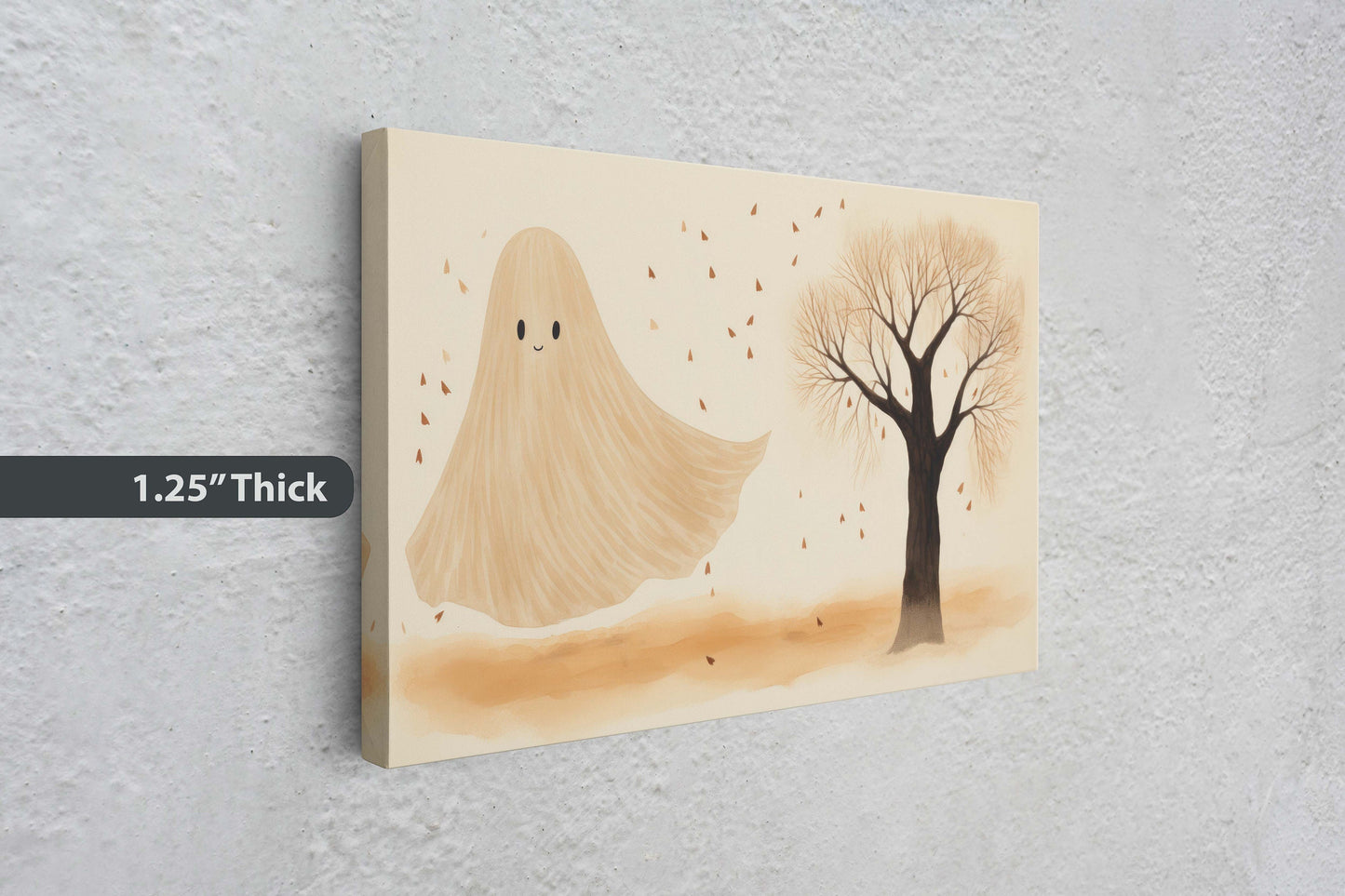 Cute Ghost, Halloween Ghost, Friendly Ghost, Sepia Subdued, Halloween Decor, Adorable Halloween, Framed Canvas, Poster Print