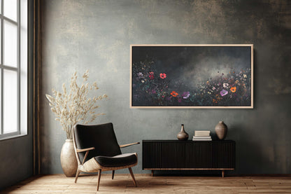 Moody Wildflowers, Flowers At Night, Dark Botanical, Wide Print