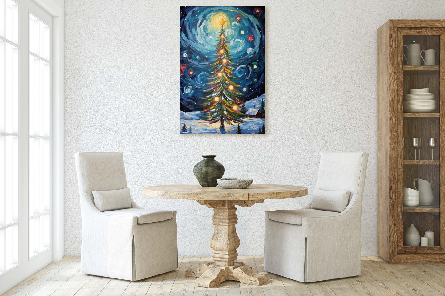 Starry Christmas Tree, Starry Night, Christmas Painting, Xmas Decor, Framed Canvas, Large Painting, Festive Print, Winter Art
