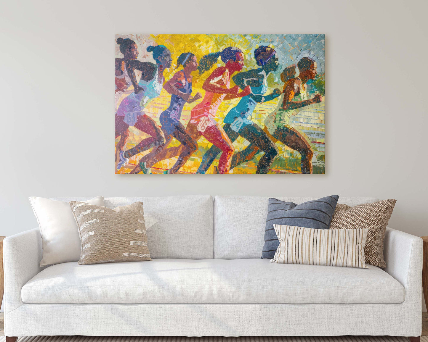 Women Track, Running Painting, Pointillism, Womens Sports, Girls Sports, Track and Field, Athlete Art, Sports Decor