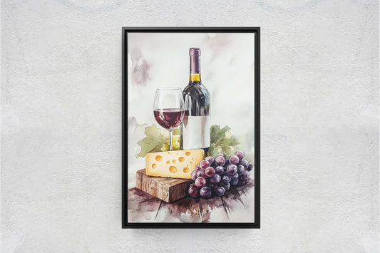 Wine and Cheese, Food Print, Kitchen Decor, Dining Room Art