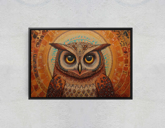 Owl Celestial, Folk Art, Celestial Art,  Framed Canvas, Nature Print, Whimsical, Cottagecore