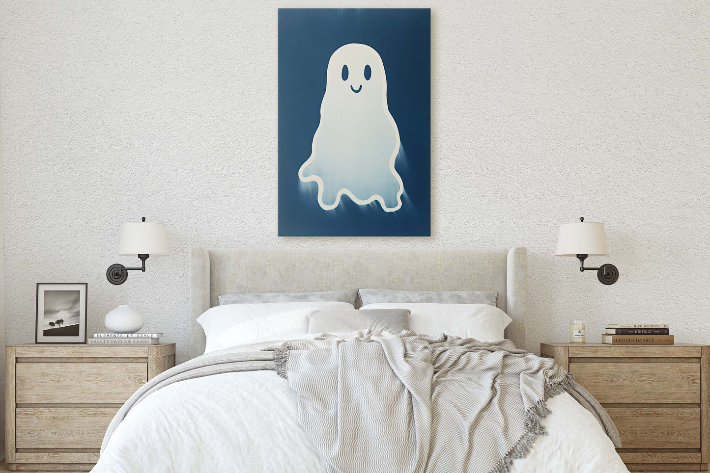 Cute Ghost Illustration, Halloween Ghost, Friendly Ghost, Happy Ghost, Fun Spirit, Halloween Poster, Canvas Art, Kid Friendly Halloween