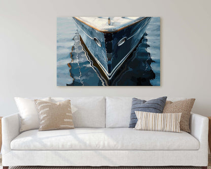 Navy Ship Art, Wooden Boat, Nautical Print, Ocean Painting, Sailing Art, Coastal Decor, Beach Art, Wooden Ship, Blue Indigo