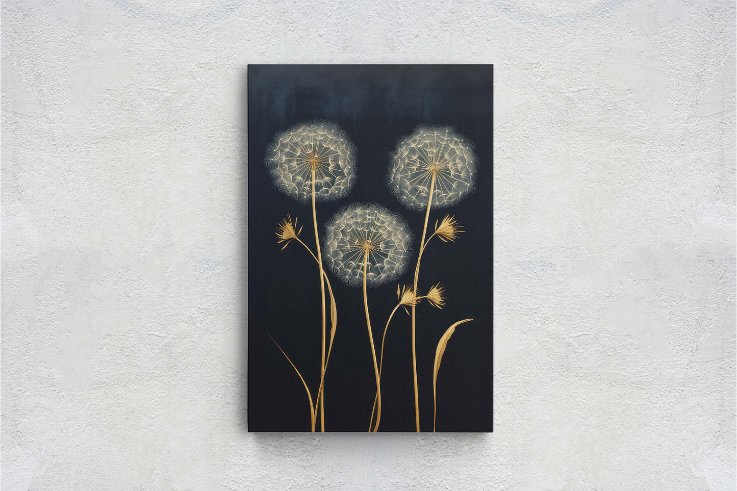 Dandelions Painting, Black and Gold, Floral Decor, Framed Canvas, Flower Print, Large Print, Contemporary Decor, Modern Art, Simple Bold
