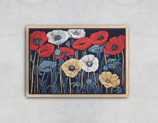 Tri-Color Poppies, Poppy Flower, Flower Painting, Dark Background
