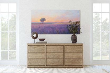 Lavender Fields, Sunset Lavender Painting, Wildflower Painting